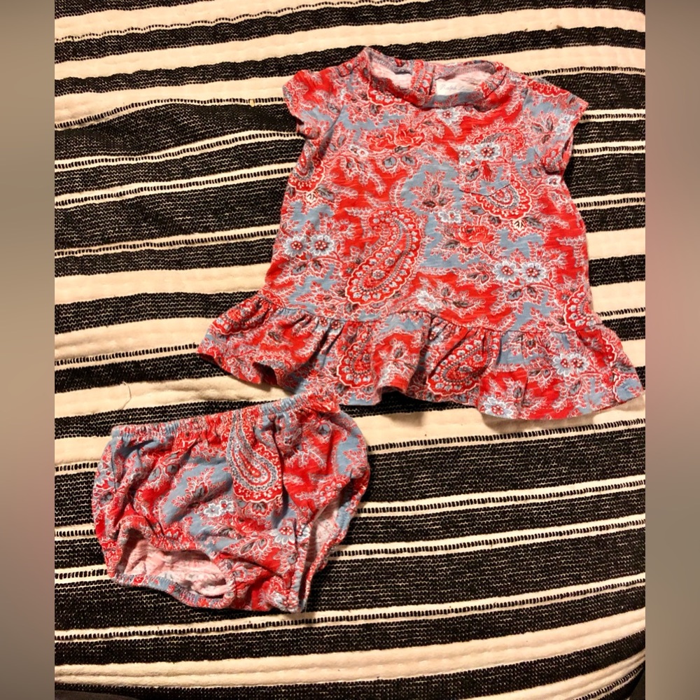 Ralph Lauren Red & Blue Paisley Top & Bloomers Set 3mo